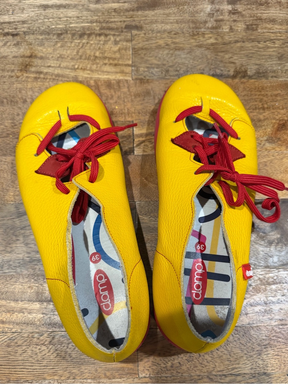Clamp Women's Yellow Leather Flats with Red Accent Laces